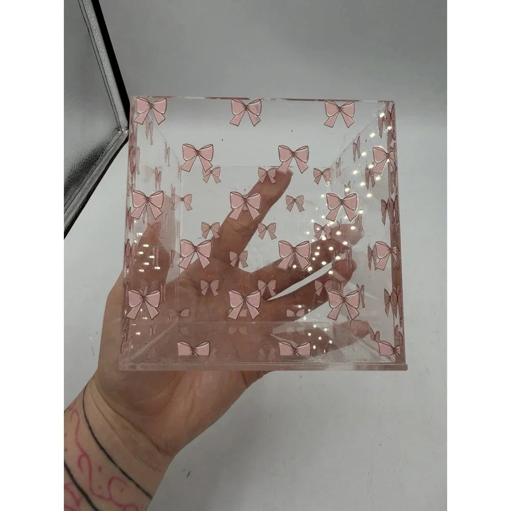 Aslsiy Cute Coquette Pink Bow Pen Holder White 1 Compartment Acrylic